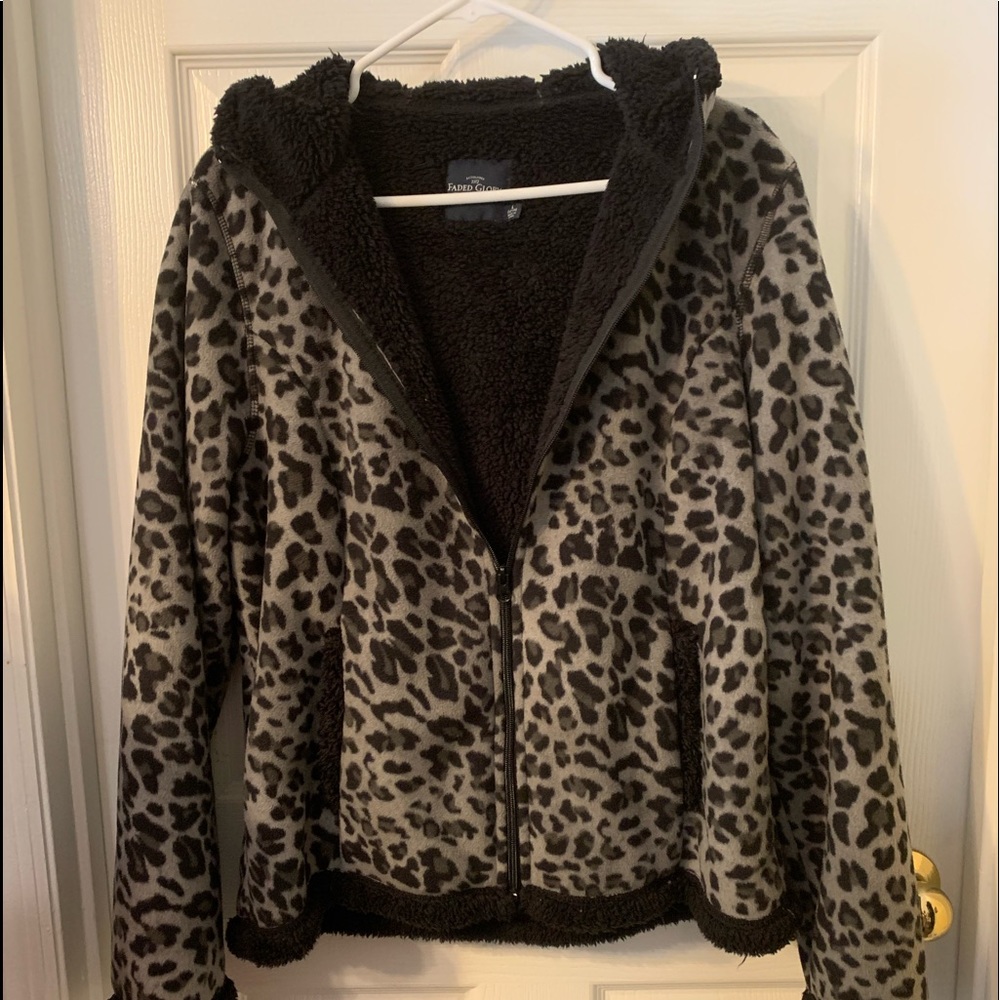 Animal Print Hooded Fleece Lined Jacket